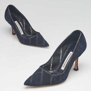 Manolo Blahnik Black Suede/Mesh Cut Out Pumps Size 4/34.5